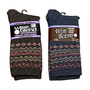 Merino Wool Blend Women’s Socks, 2 Pairs, Brown and Blue, Sizes 6-9, NWT